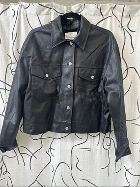 Wilfred Black Leather Snap-Front Trucker Jacket